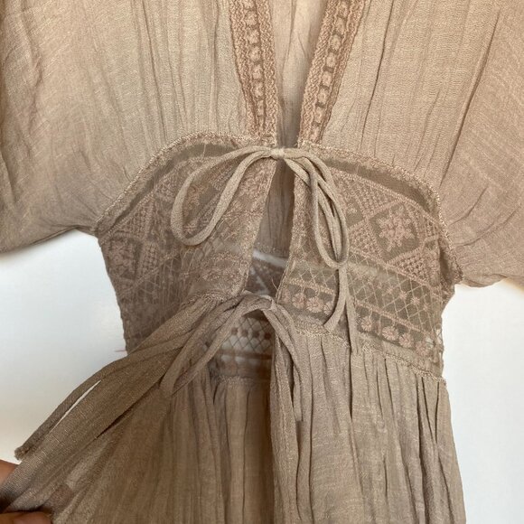 Indigo Thread co. Wrap Maxi Dress Size M Summer Cardigan Crochet Detail - Picture 3 of 6